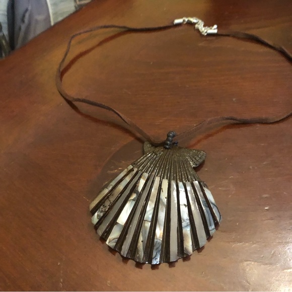 Brown/Gray Shell Pendant Necklace with Brown Cord - Picture 8 of 9